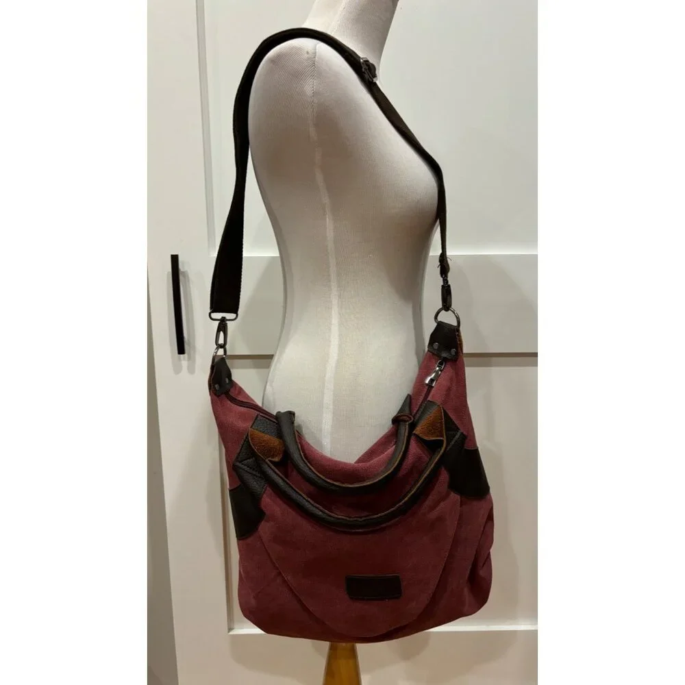 Large‎ Canvas Shoulder Bag Burgundy